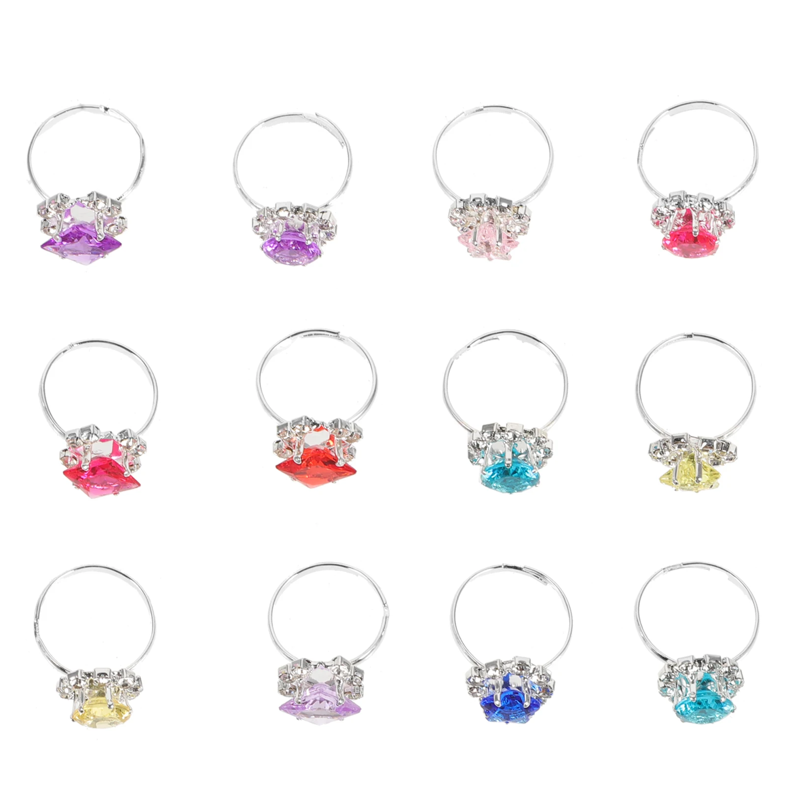 Princess Rings 12pcs Child Ring Beautiful Colorful Diamante Ring Set Gift Heart-Shaped Box Girl Kid Child Small maternity rings