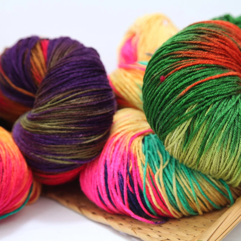 50g / Piece Rainbow Section Ecological Dyeing Yarn 4-strand Wool DIY Manual Crochet Knitting Yarn Baby Sweater Scarf Yarn 6