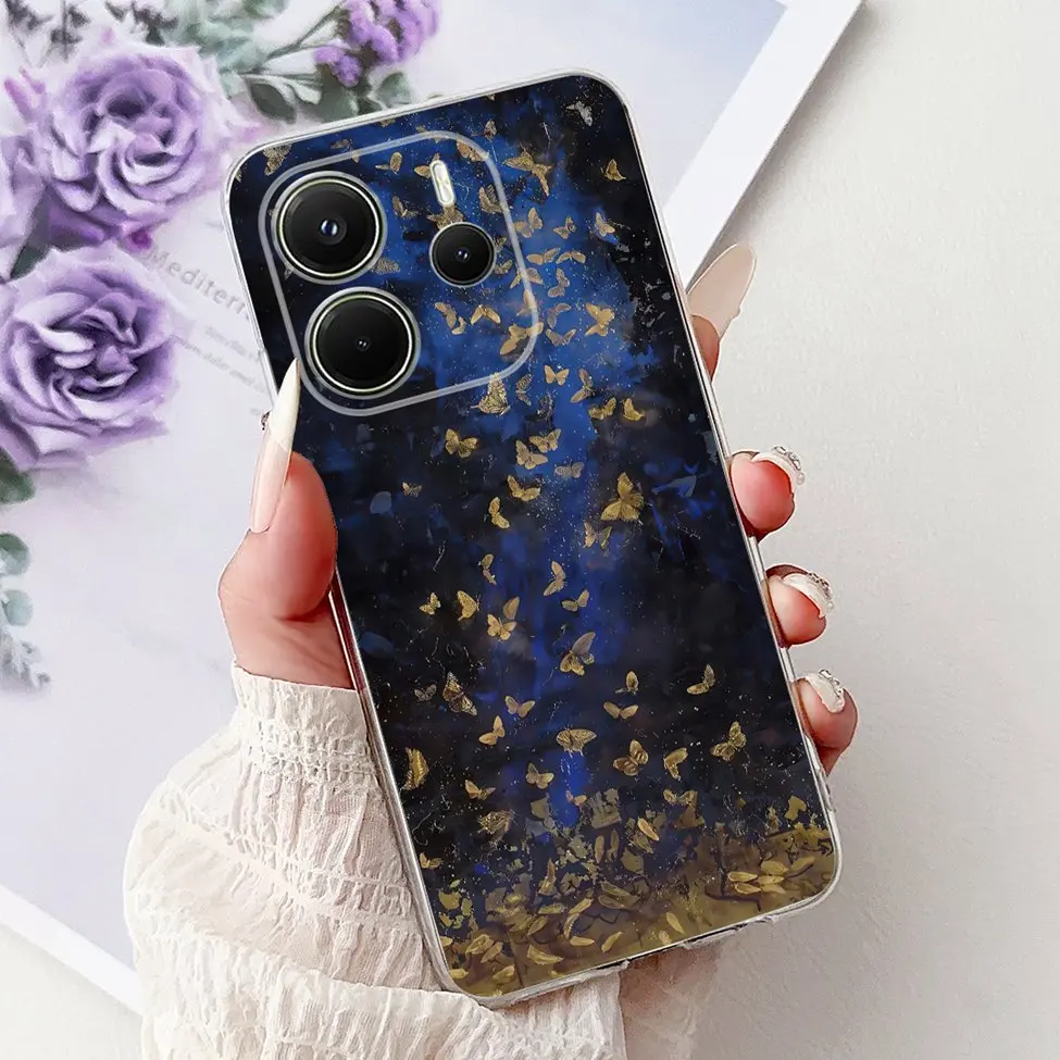 Clear Aesthetic Luxury Cute Cat & Floral Painted Soft Phone Case Cover