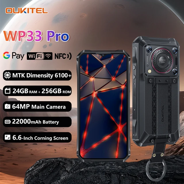 Oukitel WP33 Pro 5G Smartphone robuste 22000mAh 6.6 "FHD + téléphone portable 24GB 256GB téléphone portable 64MP caméra 33W dimension 6100 + 1
