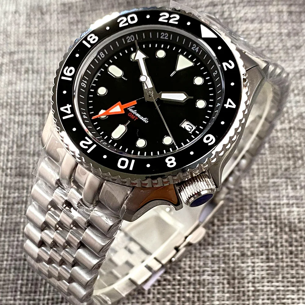Sskx001 Orange Nh34 Gmt Dive Steel Orologi Meccanici Da Uomo Nh34 Movt 3.8 Crown 24 Ore Sport Capitolo 120Click Bezel 200M