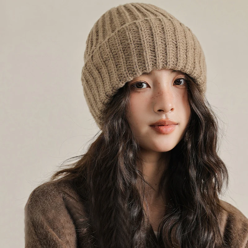 2 In 1 Mask Pullover Cap for Women Winter Warm Woolen Knit Headgear Bonnet Full Face Shield Balaclava Hat Hooded Beanies
