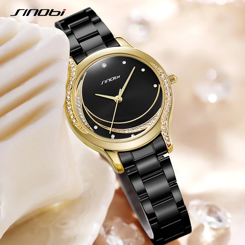 SINOBI Top Luxury Ladies Watch Original Design Diamond Woman's Quartz Wristwatches Gifts Clock for Wife Female Hot Sales Watches