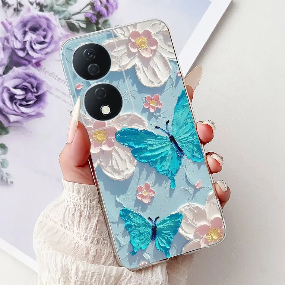 Colorful Flower Clear Silicone Phone Case for Honor X7b and Honor 90