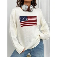 Women's American Flag Embroidery Sweater Long Sleeve Crewneck Star Sweatshirt Vintage Loose Fits Knit Pullover Jumper Tops 1