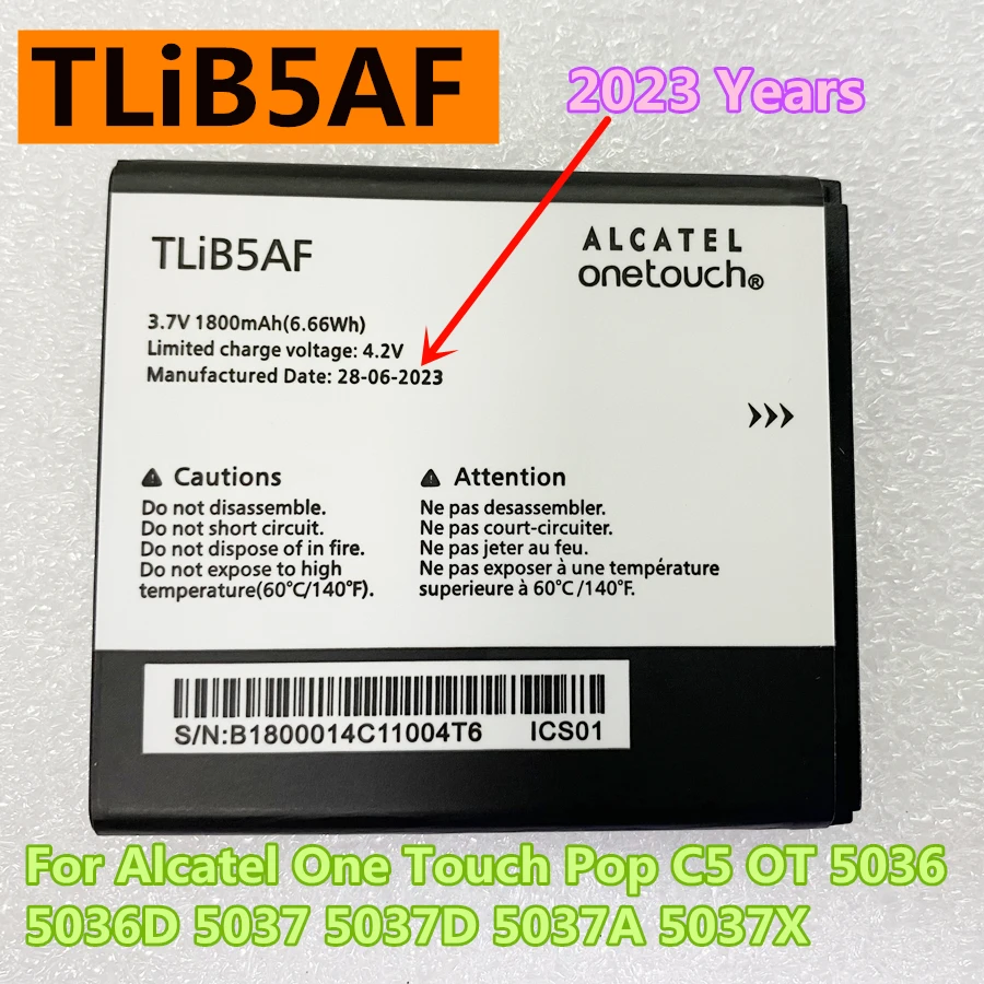 Nuova Batteria Originale Tlib5Af 1800Mah Per Telefono Cellulare Alcatel One Touch Pop C5 Ot 5036 5036D 5037 5037D 5037A 5037X