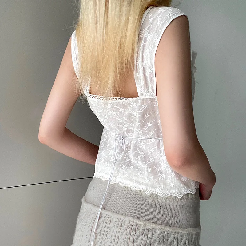 Sweet and Gentle Jacquard Inner Top Women's Bow Tie Strap Slim Fit Side Zipper Camisole Small Vest
