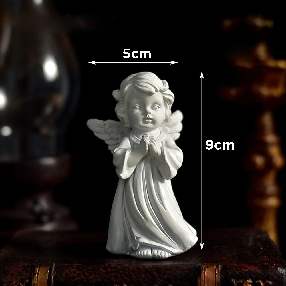 Cute Resin Fairy Girl Angel Figurine Peaceful Prayer Sculpture Desktop Ornaments Retro Flower Fairy Small Decorative