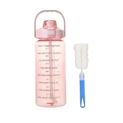 Large 2-Liter Portable Water Bottle with Straw - Durable Plastic Sports and Fitness Cup - 2L (Pink 2pcs)