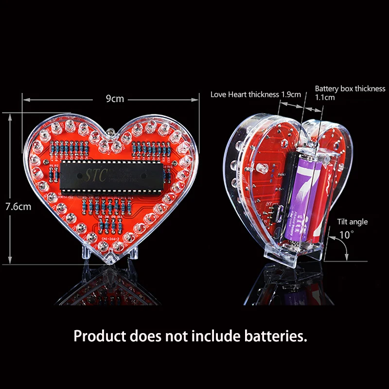 Multi-color LED Heart Shaped Flowing Light DIY Electronic Kit RGB Love Heart Soldering Practice Kit