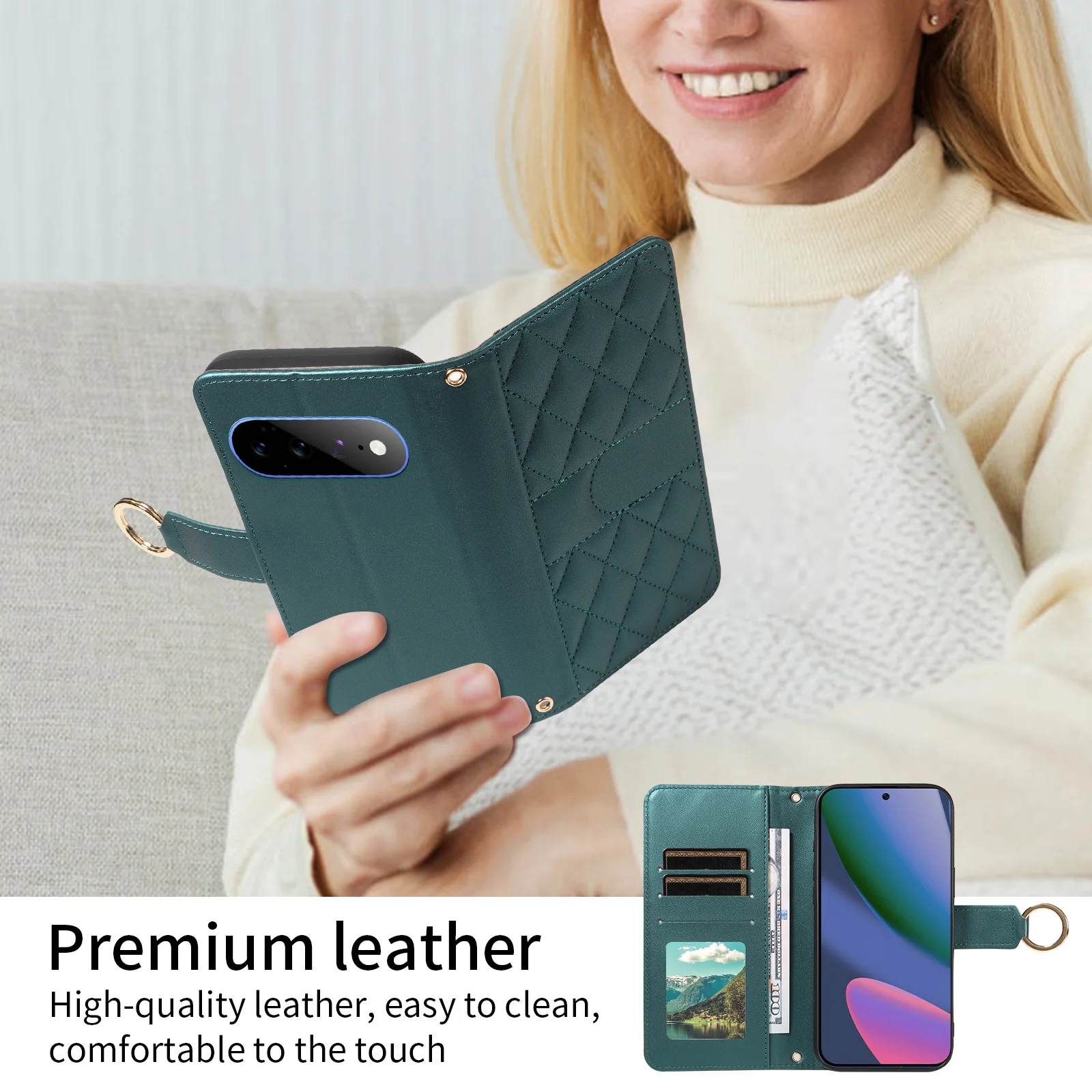 Premium Flip Cover Faux Leather Protective Case with Card Slot and Anti-Fall Design
