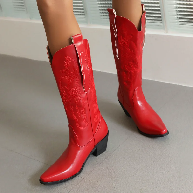 

Новинка 2023, женские зимние ботинки до середины икры, женские современные ботинки из микрофибры размером 22-28 см, ботинки в западном стиле с квадратным носком