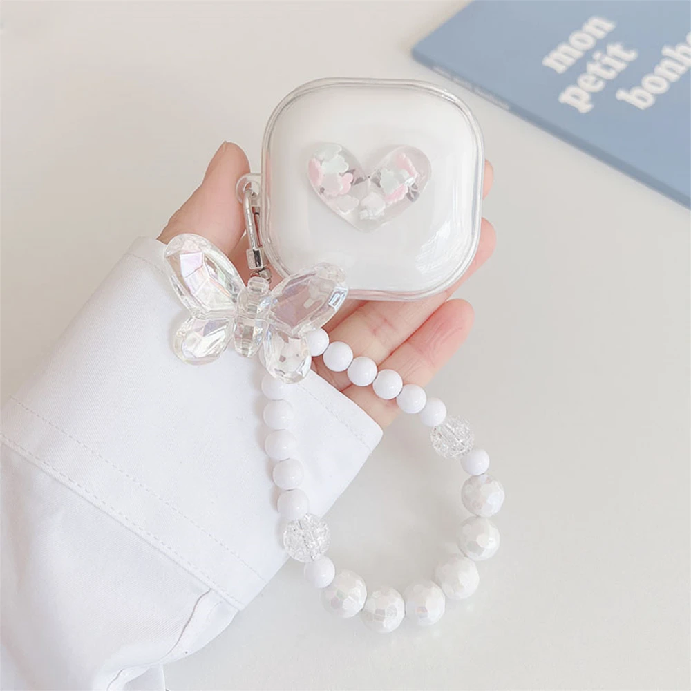 Cute Love Heart Auricolari Cuffie Custodia Morbida Per Samsung Galaxy Buds Live Con Custodia Pendente A Farfalla Con Perline Per Samsung Buds2 Pro