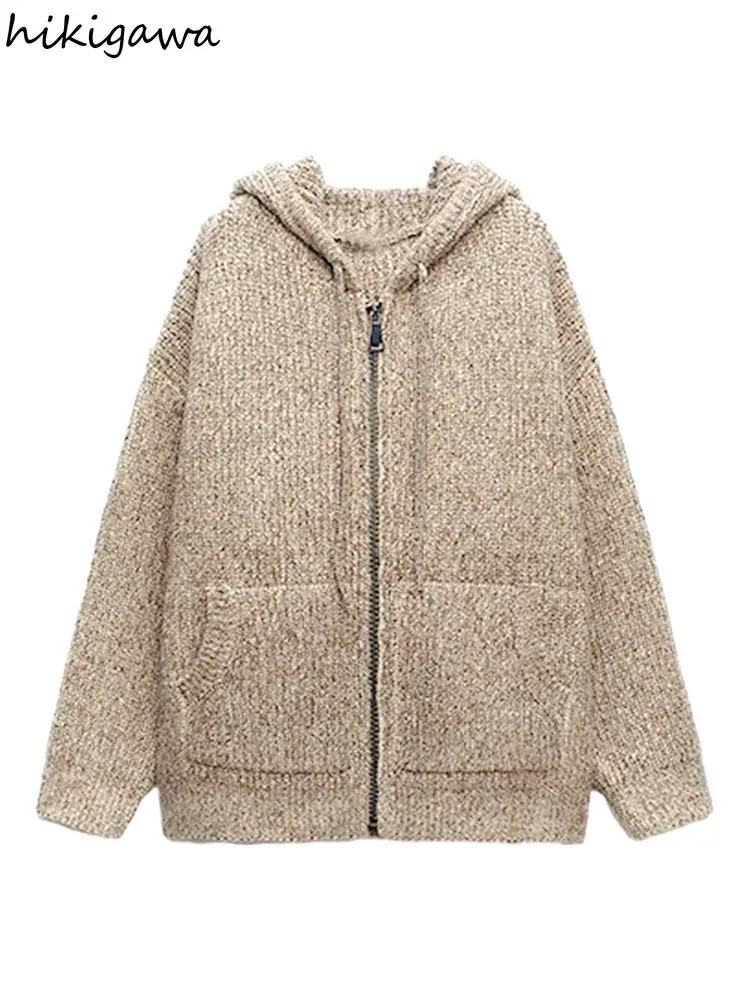 2025 Wimter Clothing Knitwear Cardigan Coats Sueter Mujer Hooded Zipper Pull Femme Knit Thicked Fashion Oversized Sweater Tops 6
