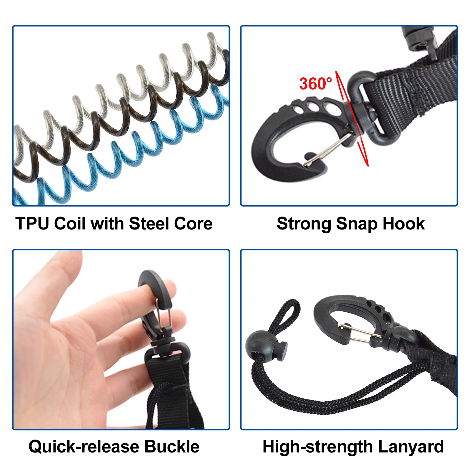 Spiral Coil Cable Anti-lost Camera Flashlights Safety Leash for Diving Snorkelling Surfing Kayaking camera cable leash