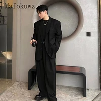 Spring Autumn Lapel Blazers Set Fashion Casual Loose and Handsome High Street Jackets Trousers Bottoming Shirt Suit Male Clothes