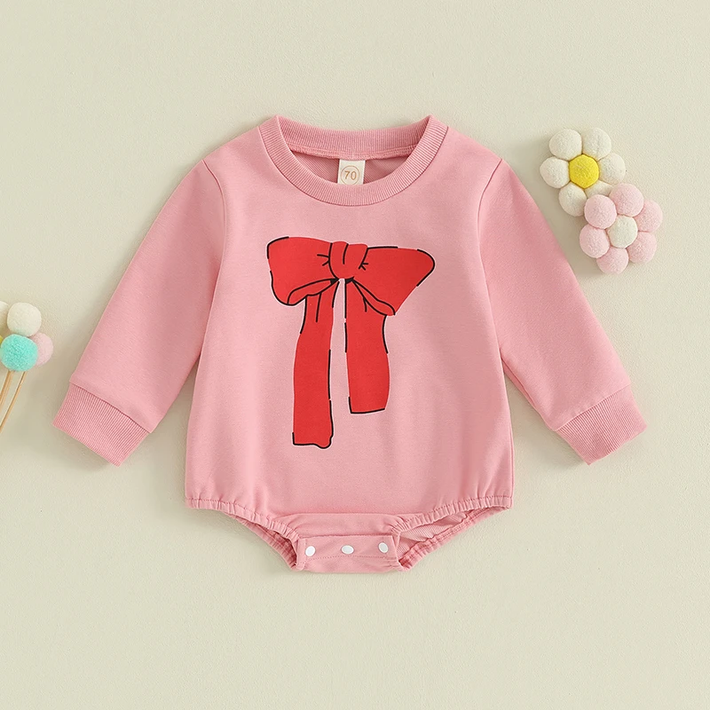 Baby Girl Fall Romper Cute Bow Print Long Sleeve Round Neck Bodysuit Newborn Playsuit