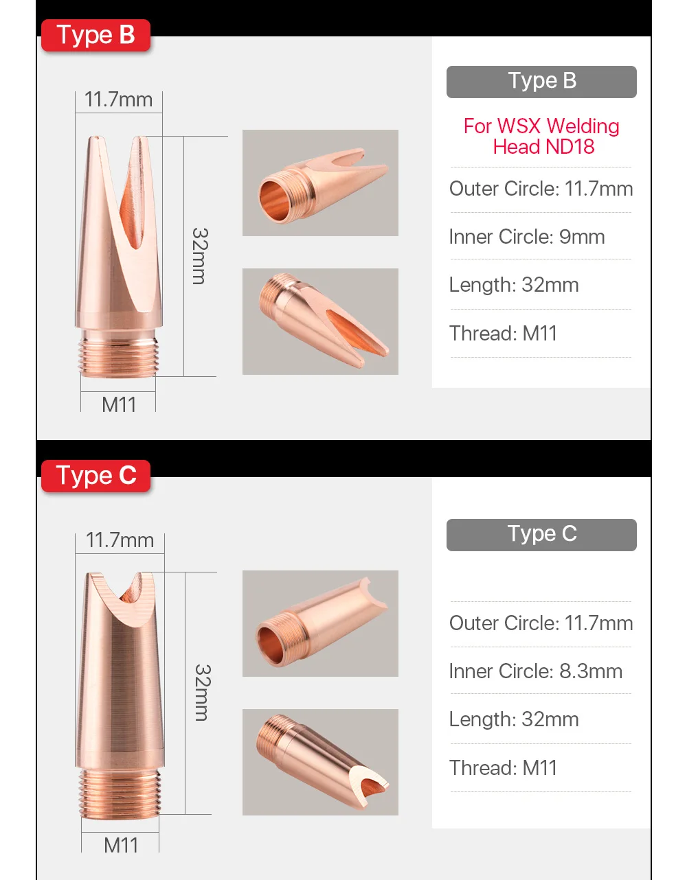 1/10PCS Schweißen Düse Typ A-K Gewinde M8 M10 M11 M13 mit Draht-feed Für WSX ND18 QILIN Schweißen Kopf – Detail 2