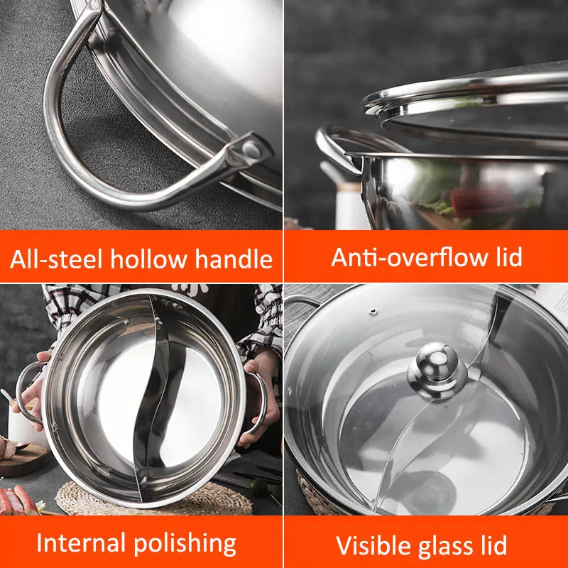 Hot Pot Induction Cooker Chinese Fondue Pan 304 Stainless Steel Hotpot With Lid Gas Stove Cooking Pots For Kitchen Cookware