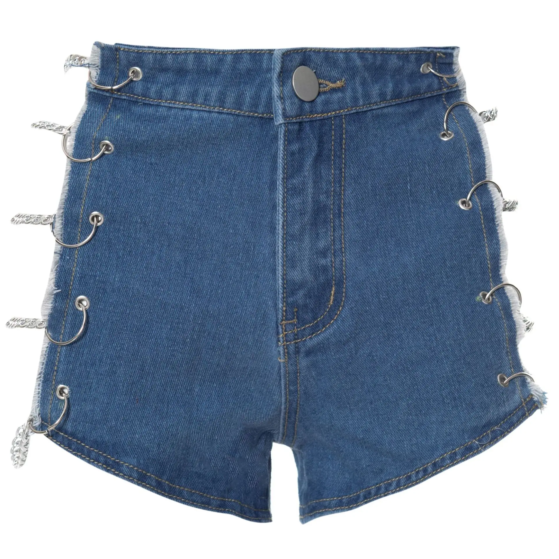 ANJAMANOR Denim Shorts Fashion Side Chain Cut Out Sexy Jeans Womens Summer Blue Denim Distressed Booty Shorts D85-DE29 african dresses Shorts