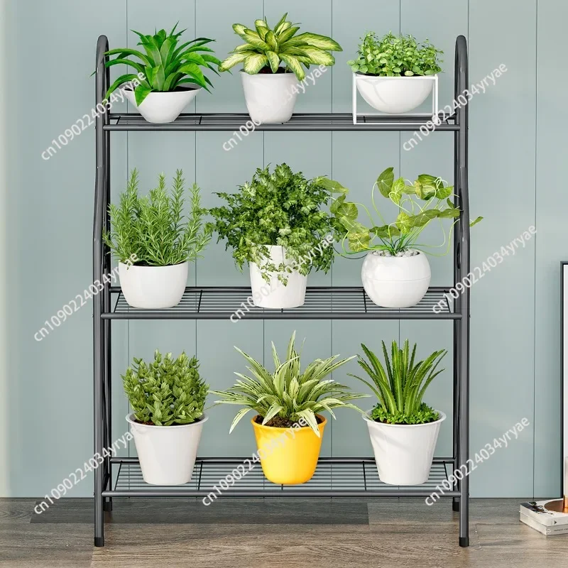 Ironwork Plant Shelves Balcony Flower Stand Multi-Layer Planters for Indoor Outdoor Plants