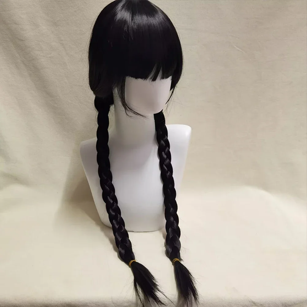 TV Wednesday Addams Cosplay Wig Adult Women Heat Resistant Long Black Braids Straight Synthetic Wigs Halloween Party Props
