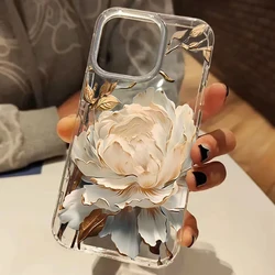 Elegant Peony Pattern Clear Silicone Phone Case - iPhone 15 Plus (Transparent)