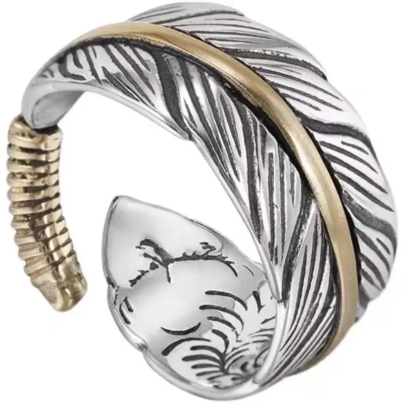

Angel Feather Ring for Men and Women Hip Hop, European and American Personality Trend, Retro Ring with Adjustable Opening