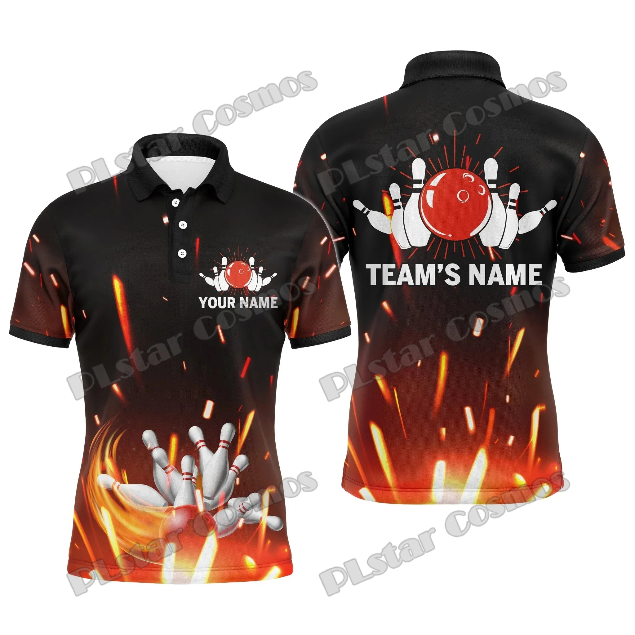 Customized Bowling Strike On Blue Fire 3D Printed Men's Polo Shirt Summer Unisex Casual Polo Shirt Gift For Bowling Lover PO59
