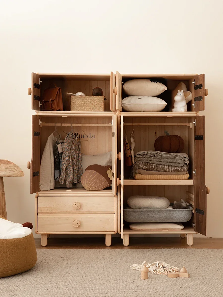 1Children's wardrobe Small wardrobe Drawer storage combination Household bedroom Solid wood