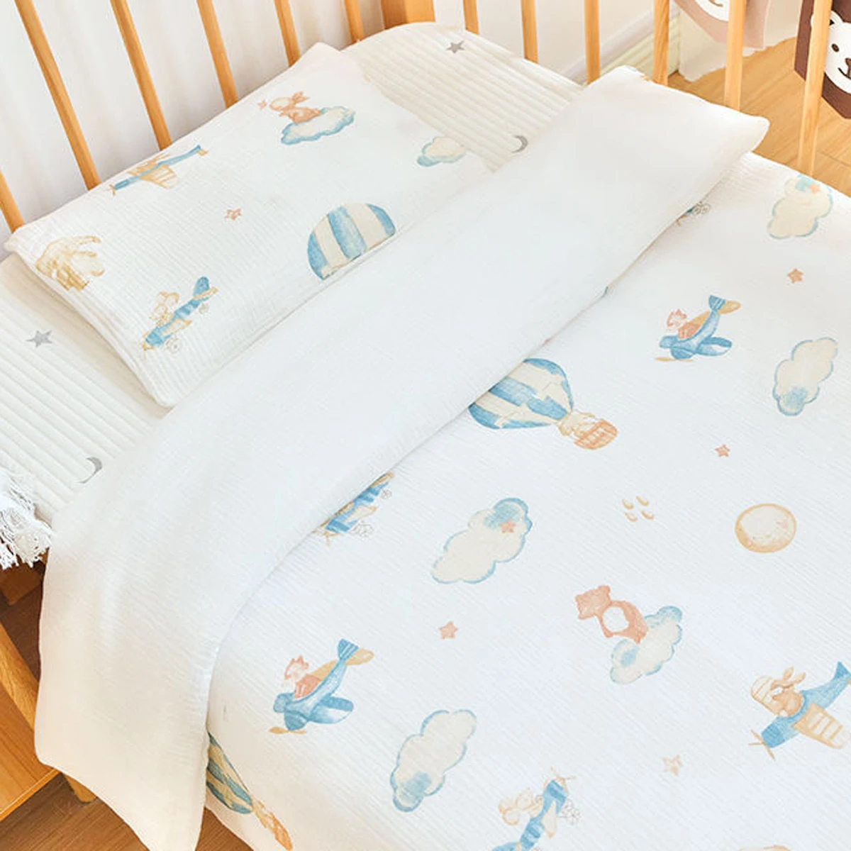 Double Layer Pure Cotton Baby Embroidery Print Bedding Set Kids Quilt Cover Without Filling 1pc Crib Duvet Cover +Pillowcase