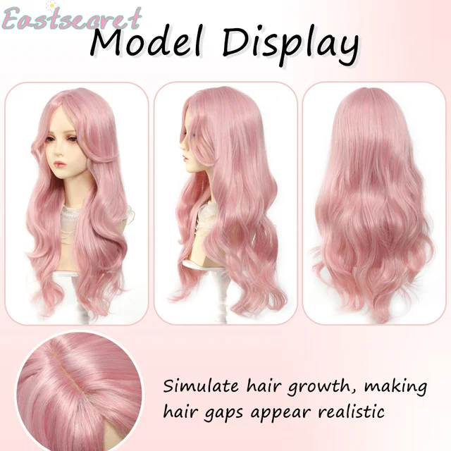 EAST Pink Wig for Women Long Wavy Cosplay Wigs Natural Soft Sweet Synthetic Wig for Daily Use School Life Lolita Wig Pink 3