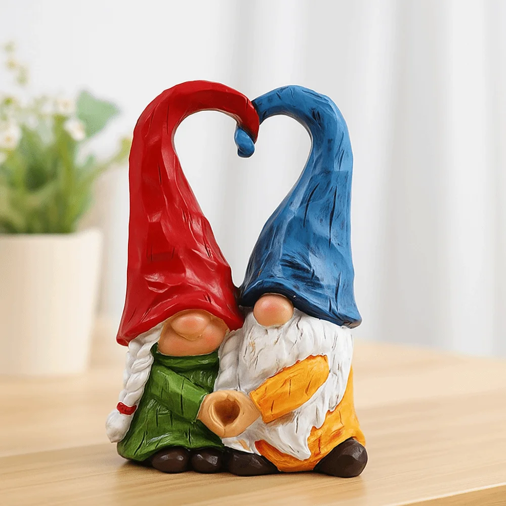 Resin Couple Dwarf Ornaments Handmad Statue Pumpkin Dwarf Figurine Sweet Love Collectible Dwarf Spirit Heart Shape Figurines