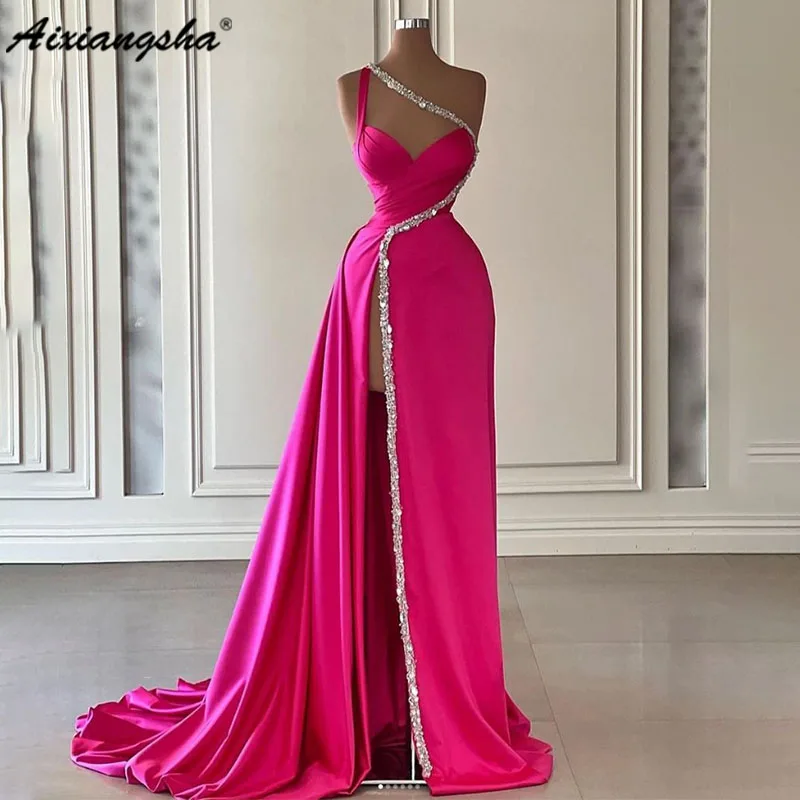 

Aixiangsha Charming Sweetheart Prom Dress High Slit Evening Dress One Shoulder vestidos de noche Party Dress Custom Made 2023