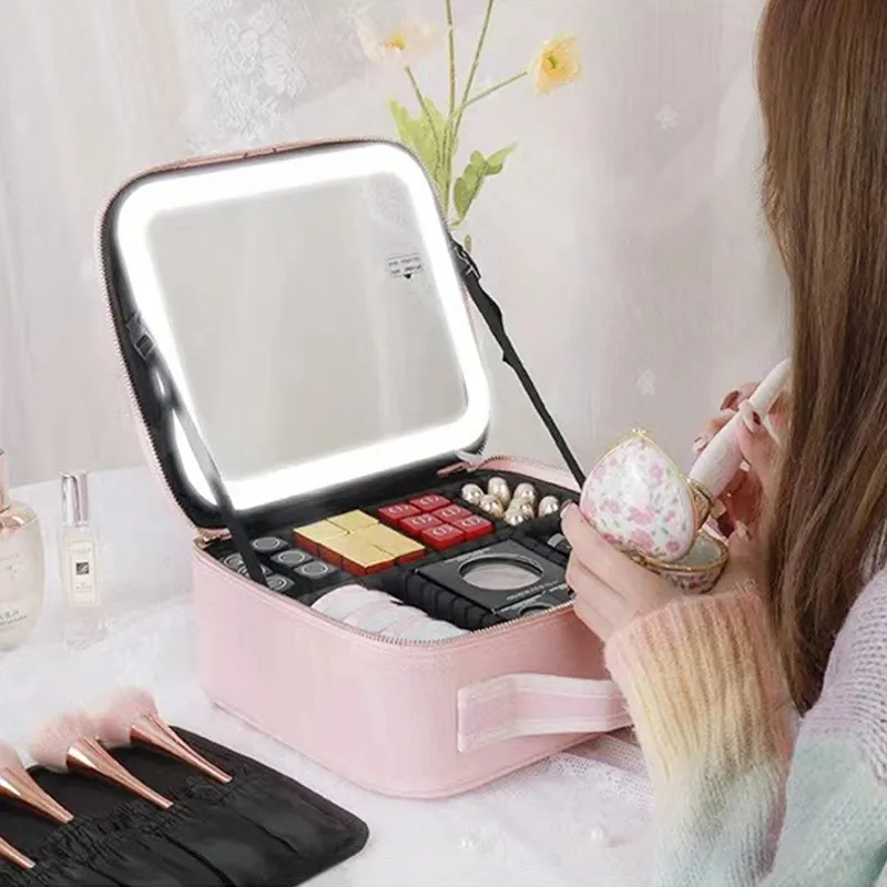 Cosmetic Case Lights Mirror, Travel Makeup Case Led Mirror