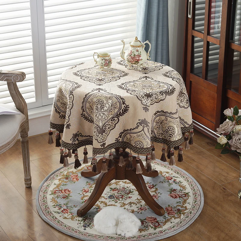 

Fabric large circular tablecloth, luxurious European style, rectangular dining table cloth, living room, American style