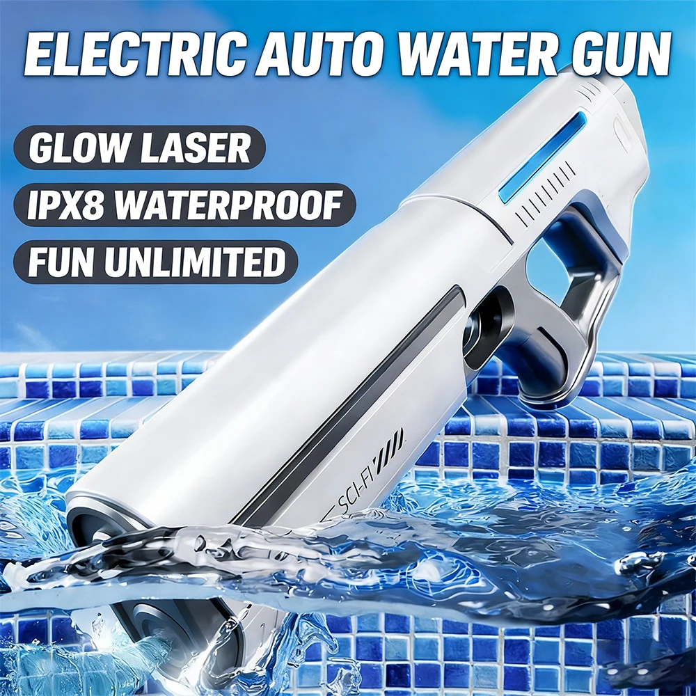 어린이 및 성인용 전동 물총, LED 조명이 있는 자동/수동 물총, 자동 물 흡수 기능, 여름 야외 장난감