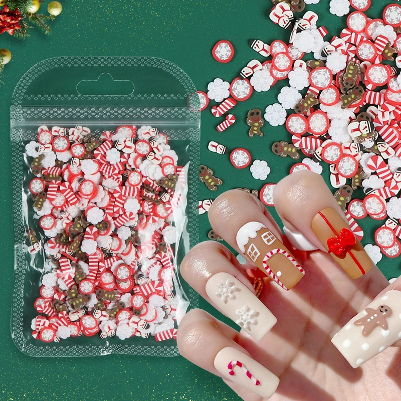 

10g Christmas Nails Accessories New Year Soft Clay Flake 3D Nail Art Charms Kawaii Snowman Gingerbread Polymer Clay Slime Slices