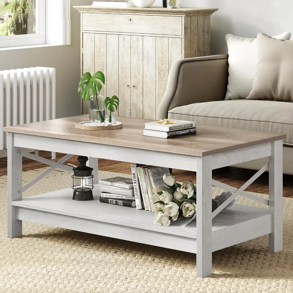 

Accent Cocktail Ends Table with Sturdy Frame, Coffee Table, 2-Tier, Living Room, Living Room, Furniture