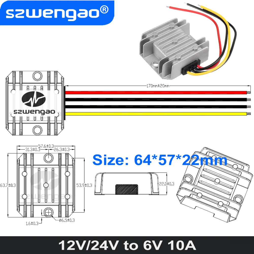 RCNUN-Convertisseur abati eur pour voitures et jouets, alimentation buck,  Sochi 12 V à 5 V, 6V, 10A, 12 V à 5 V, 50W - AliExpress