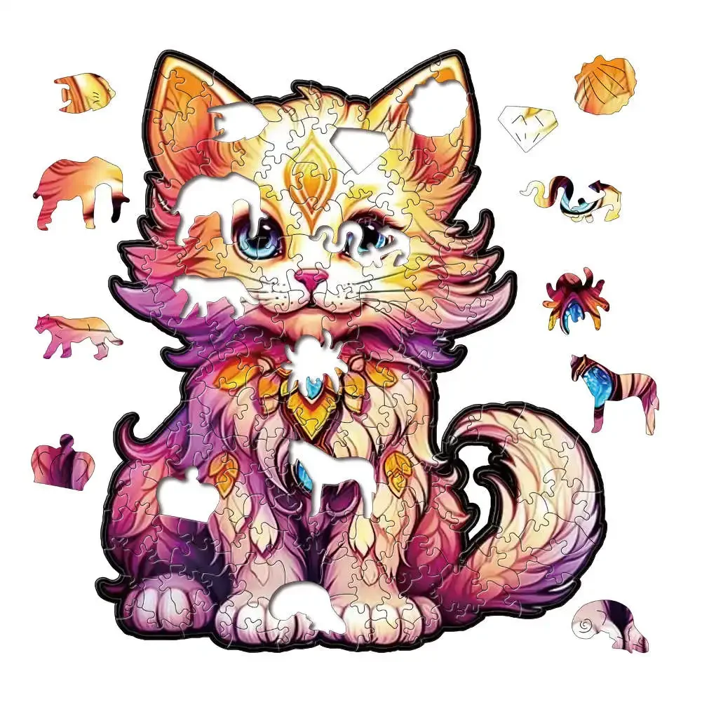 Interesting Cat Wooden Puzzles for Adults Kids Wood DIY Crafts Animal Shaped Christmas Gift Intelligent Wooden Jigsaw Puzzle 6