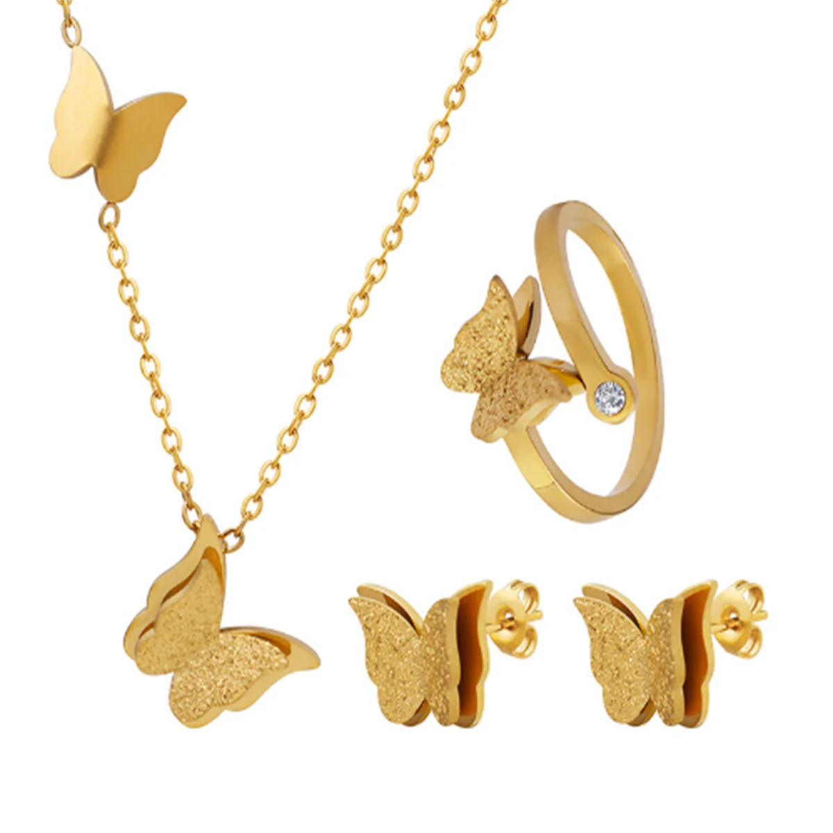 قلادة على شكل فراشة للنساء من الفولاذ المقاوم للصدأ مجموعات مجوهرات صيفية ساحرة إكسسوارات مجوهرات عصرية