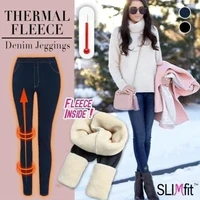 Thermal Fleece Denim Jeggings Women Fleece Lined Jeggings Seamless Faux Jeans Denim Slim Pencil Pants High Waist Slim Fashion 1