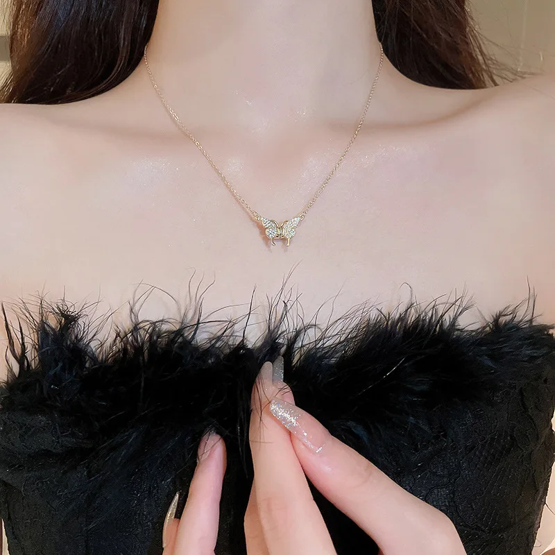 Stainless Steel Zircon Butterfly Necklace for Women Jewelry Party Premium Gift velvet choker necklaces lace necklace childrens necklace snake necklace metal choker necklace lace choker necklaces necklace making supplies