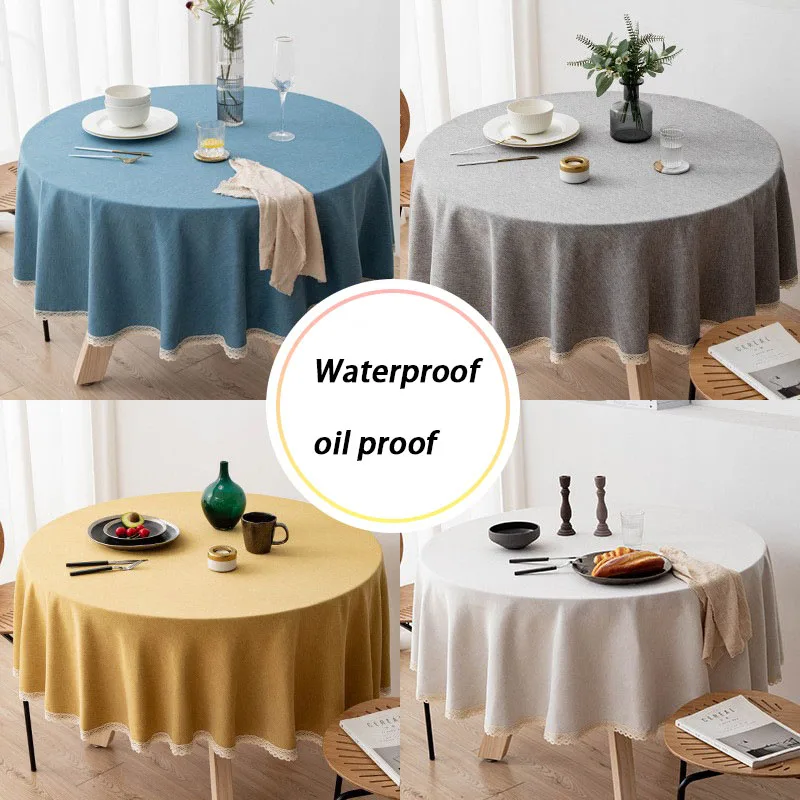 

Japanese Round Tablecloth Linen TPU Waterproof Spicy Oil Dust and Anti Slip Hotel Home Round Table Cloth