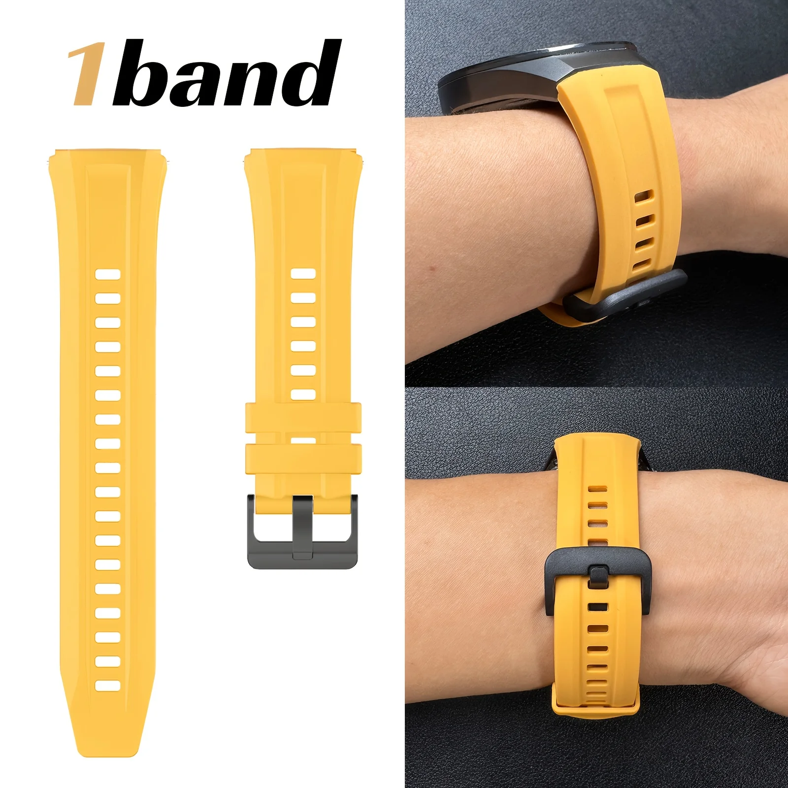 Breathable Multi-Color Silicone Watch Strap, 22mm, Sporty Business Style