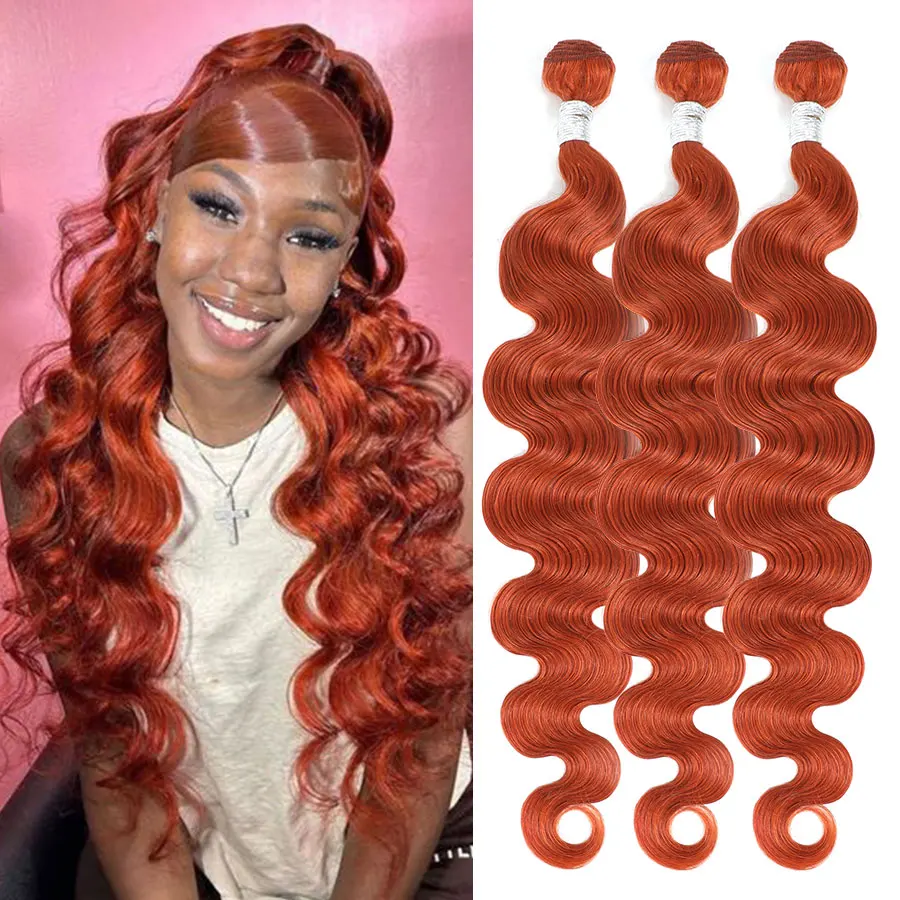 

350# Ginger Color Body Wave Bundles Human Hair 100g/pc Wavy Hair Human Hair Weave Bundles fashion Colored Hair Wefts 8 t0 30Inch