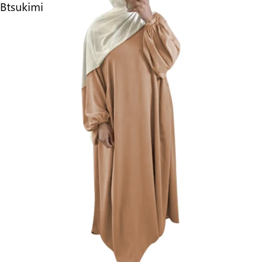 Modest Abayas for Women Dubai Muslim Maxi Dress Loose Casual Comfort Robe Spring Lantern Sleeve Vestidos Ladies Islamic Clothing