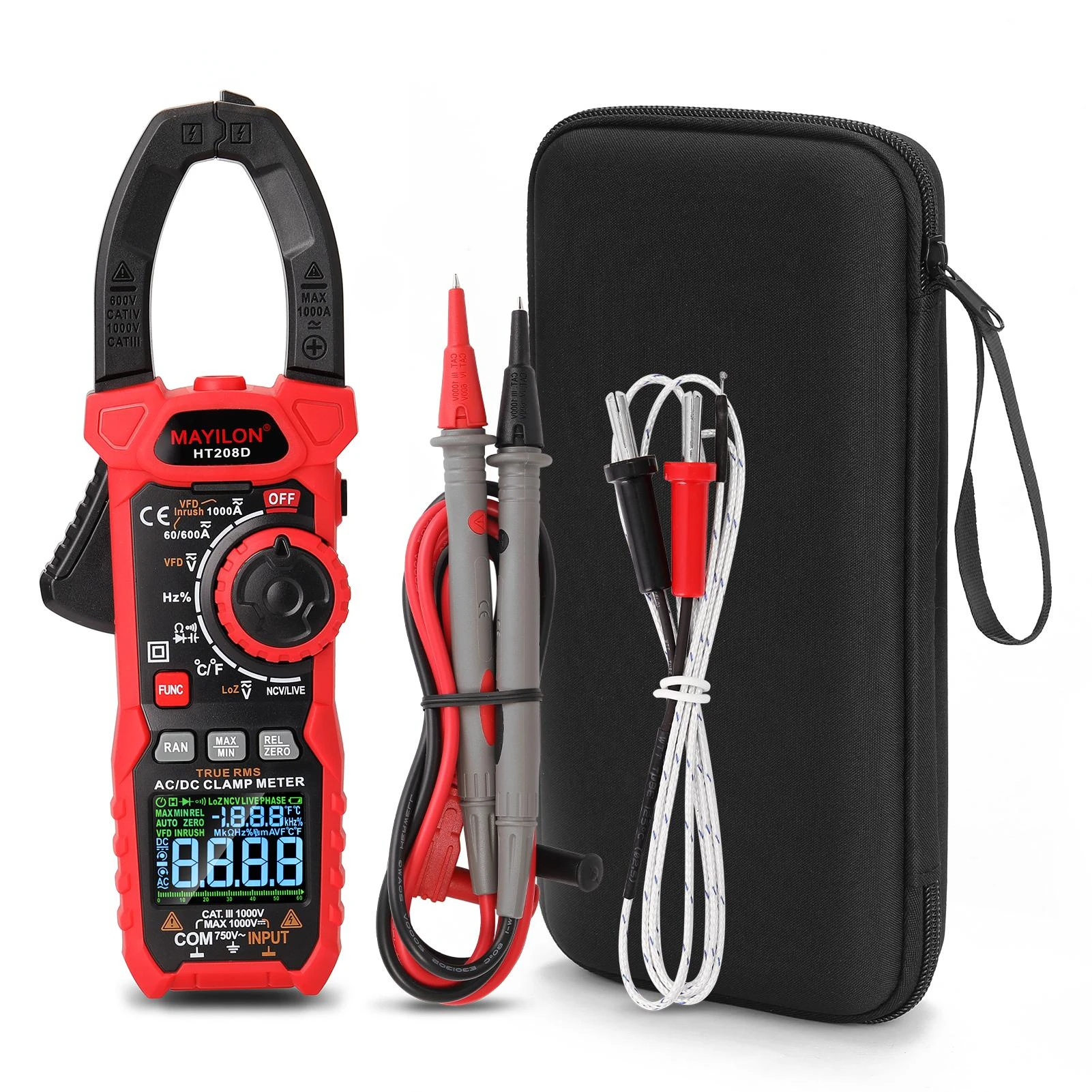 

HT208D 1000A AC/DC Digital Clamp Meter Multimeter True-RMS Auto Multi Tester Current Clamp with Amp Volt Ohm Diode tester