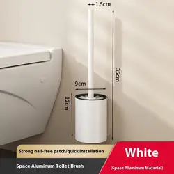 Space Aluminum Wall - Mounted Toilet Brush Holder - Easy - to - Clean Bathroom Accessory (White)
